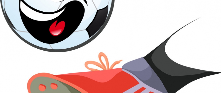 Lepojamies! Foot Kicking Funny Soccer Ball Isolated Vector 3556242